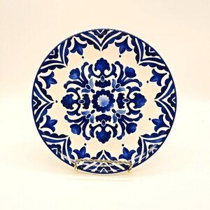 Sur La Table Blue Ivory Round Ironstone Ceramic Plate